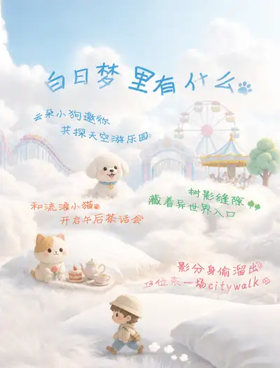 Add cartoon dog, cat and park elements to a scene