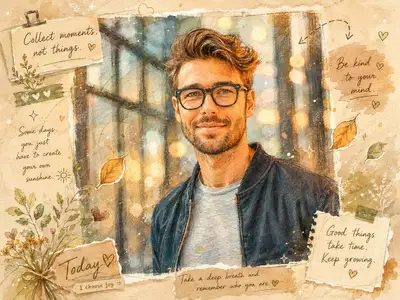 Cozy Watercolor Scrapbook Illustration Prompt