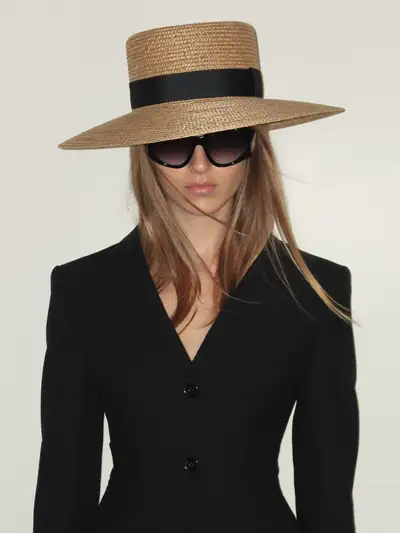 Minimalist Fashion Portrait with Black Blazer and Straw Hat