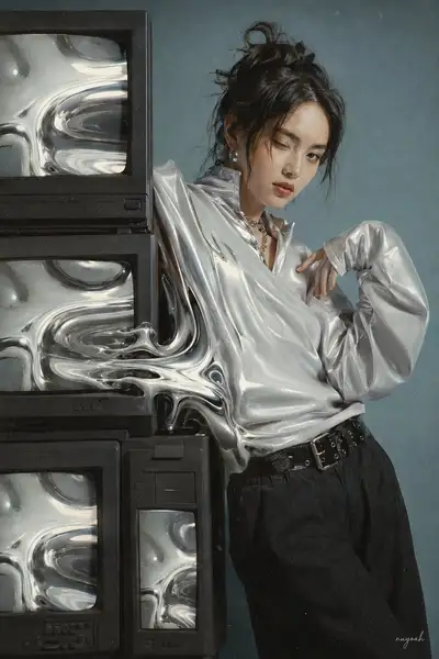 CRT TV Liquid Metal Girl Photography Prompt