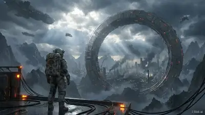 Astronaut overlooking a ring-shaped sci-fi megacity