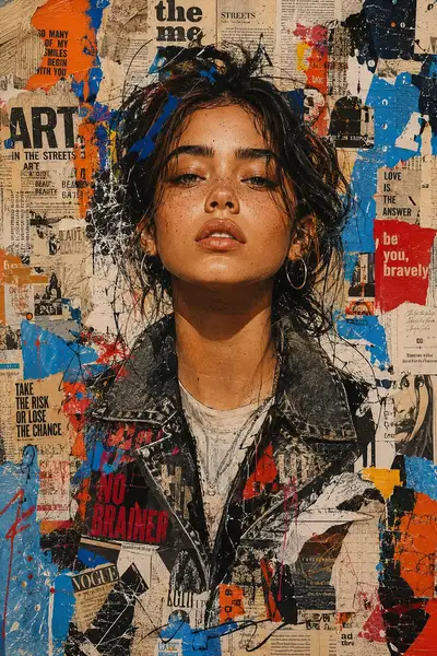 Mixed-Media Urban Portrait Prompt