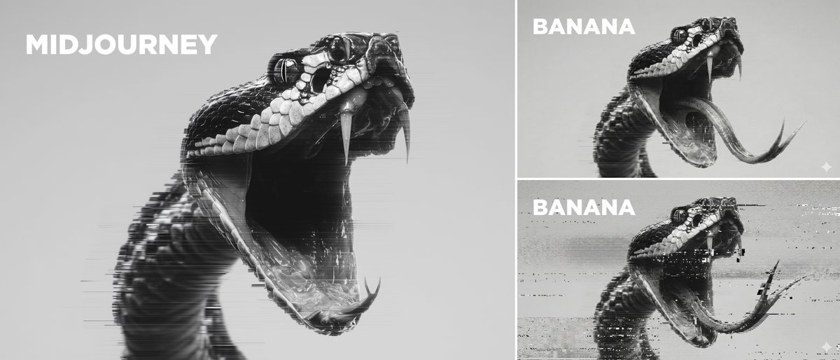Minimalist Glitched Rattlesnake Yawning - Black & White