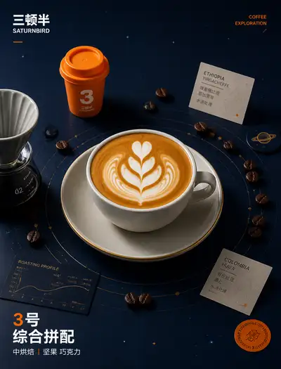 Space-themed coffee brand key visual poster generator