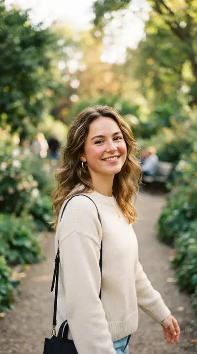 Série de portraits spontanés d'un après-midi au parc en pull tricoté
