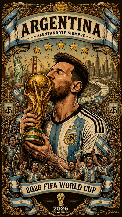 Messi World Cup trophy vintage poster illustration