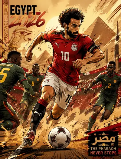 Salah comic-book style sprint through defense illustration