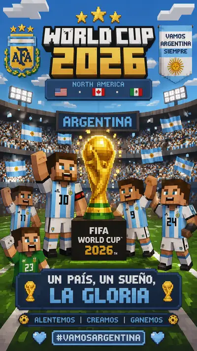Minecraft style World Cup 2026 Argentina poster