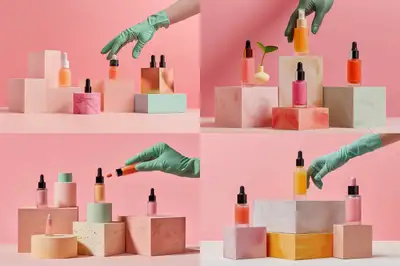 Cosmetic Bottle Mockup on Geometric Podiums