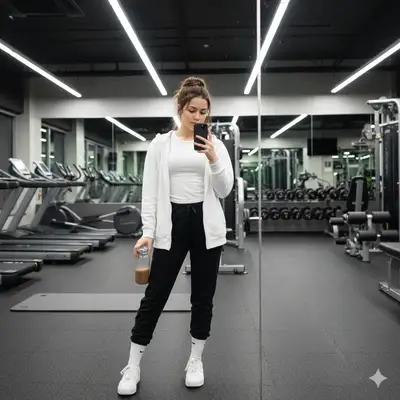 Photorealistic Gym Mirror Selfie Image Prompt