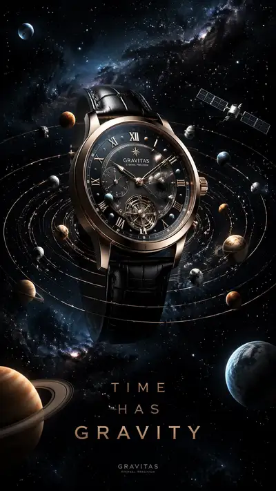 Luxury watch solar system advertising poster