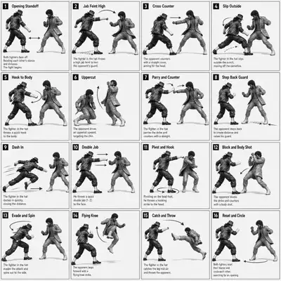 Hoja de movimiento de personajes 3D, secuencia de pelea estilo cómic