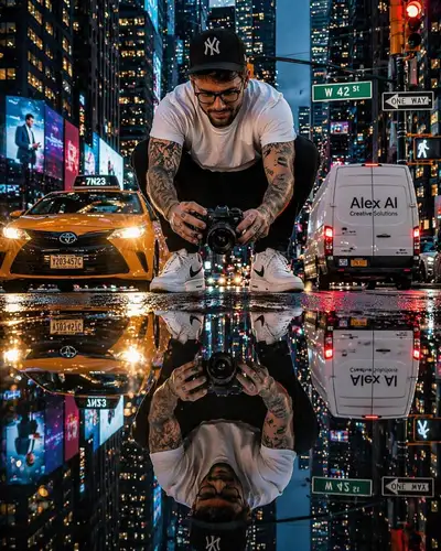 Cinematic Rainy NYC Reflection Photographer
