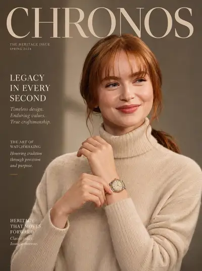Heritage-Editorial-Porträt für ein Luxusuhren-Magazincover