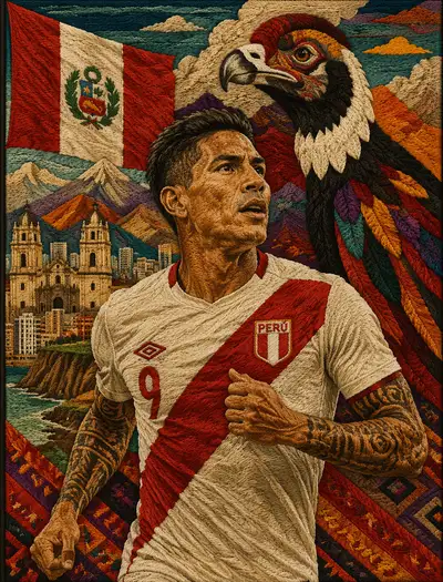 Peru World Cup woven textile portrait illustration