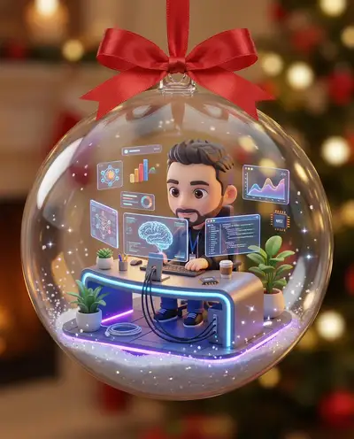 クリスマスオーナメントのジオラマの中のちびキャラ