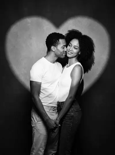 Romantic B&W Studio Portrait with Heart Light