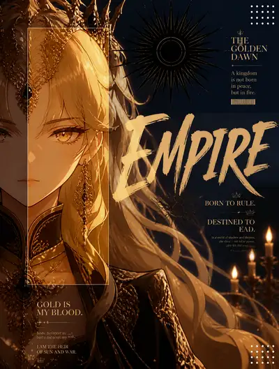 Regal anime portrait in gold and midnight navy