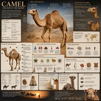 Premium Zoology Encyclopedia Infographic Poster of a Camel
