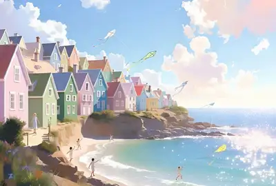 Whimsical Summer Coastal Scene