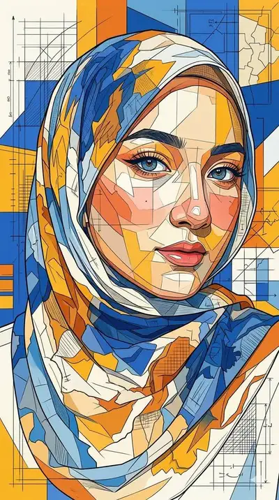 Geometrisches Mosaikporträt im kubistischen Blueprint-Pop-Art-Stil