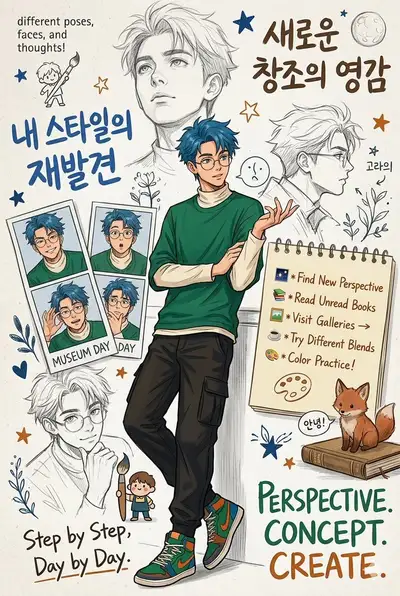Anime Character Design Sheet and Art Concept Poster