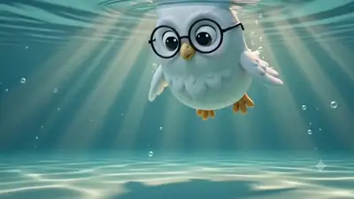 Niedliche 3D-Eulen-Chefkoch taucht unter Wasser, Video im Knetmasse-Stil