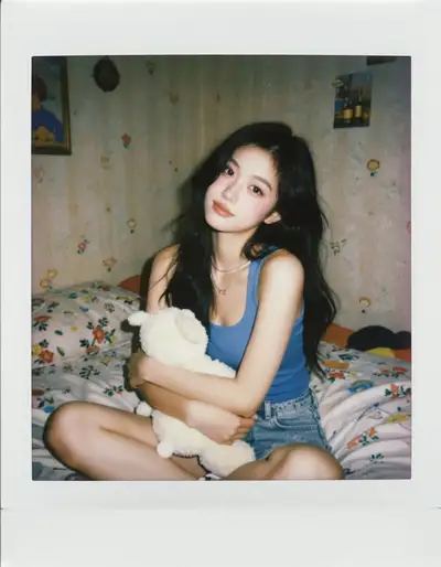 Instax-style bedroom candid nostalgia portrait prompt