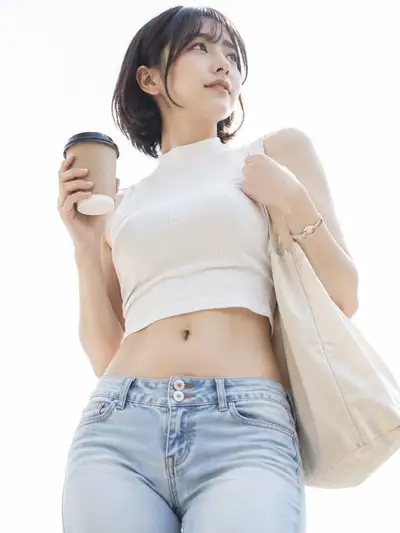 High-key lifestyle portrait with coffee and tote bag