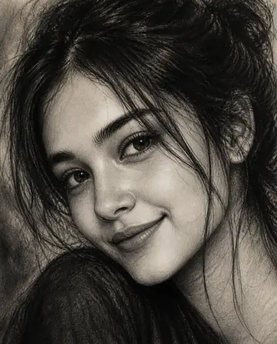 Charcoal Portrait of a Young Woman