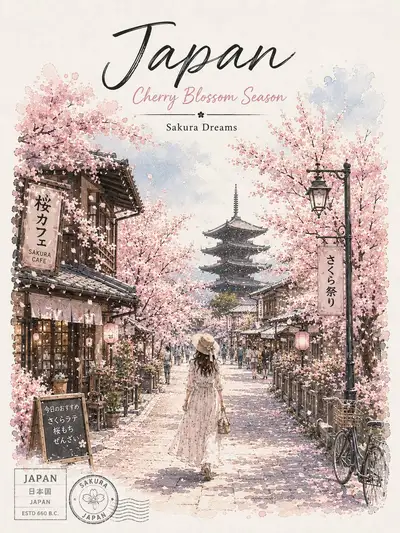 Hokkaido Lavender Fields Travel Poster Illustration