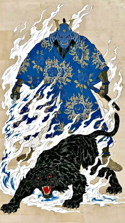浮世绘鬼武士与黑豹伙伴