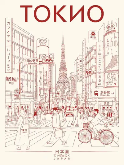 极简东京线条艺术旅行海报（GPT Image 2）