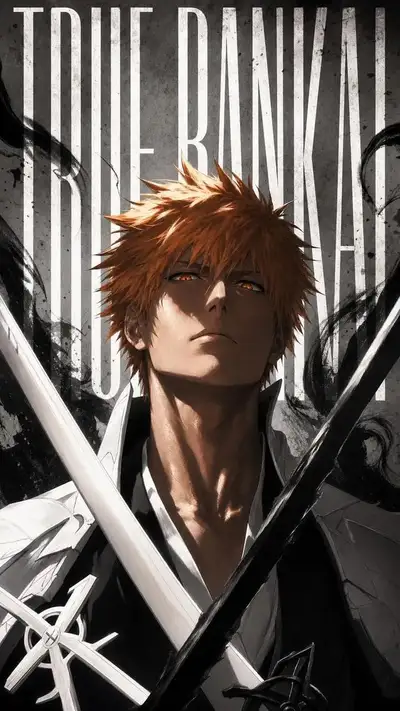 Póster oscuro de espadachín anime inspirado en un legendario segador de almas