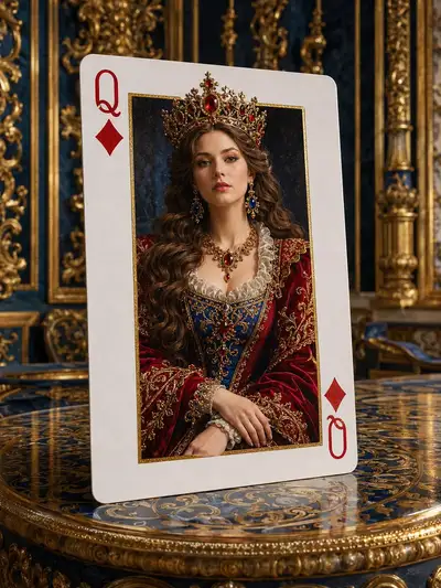 Queen of Diamonds Playing Card Photorealistic Prompt