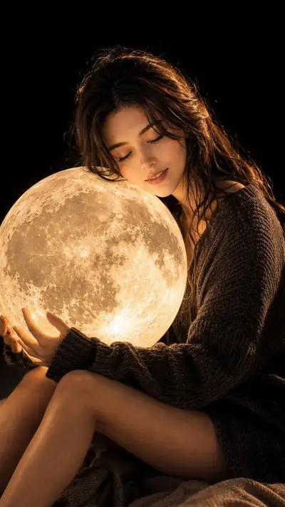 Cinematic Moonlight Portrait with Glowing Moon Sphere