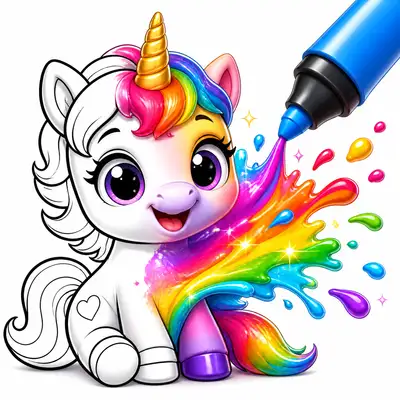 Unicorn coloring book paint splash mobile game icon