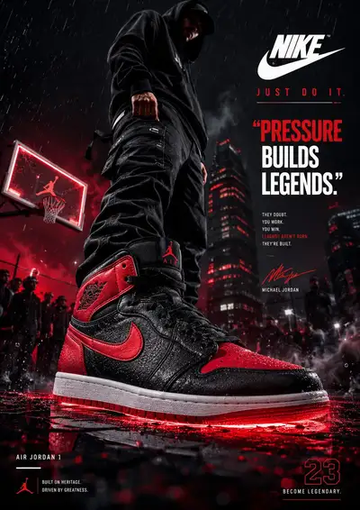 Ultra-premium footwear advertising poster with hero shoe shot