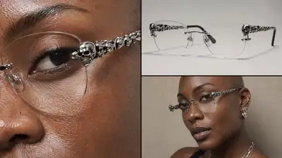 Skull-themed designer glasses editorial collage