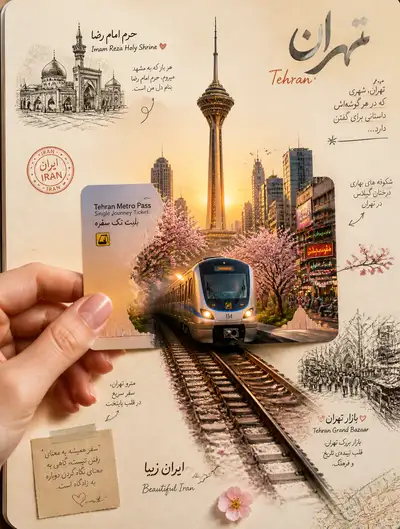 Tehran metro pass travel journal collage of Iran