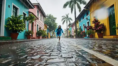 Low Angle Rainy Street Run
