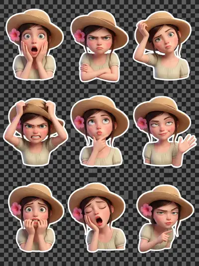 Pixar-Style 3x3 Sticker Set From a Selfie