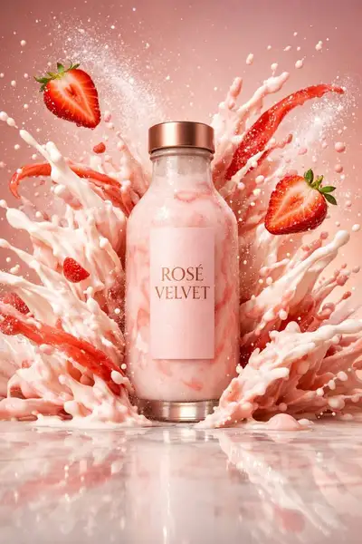 Luxury Strawberry Shake Bottle Splash Ad (JSON)
