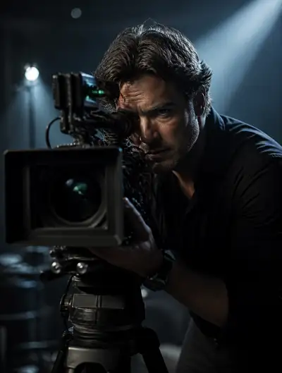 Cinematographer portrait with cinematic Rembrandt lighting