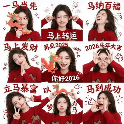 Nine-grid Chinese New Year portrait template for men