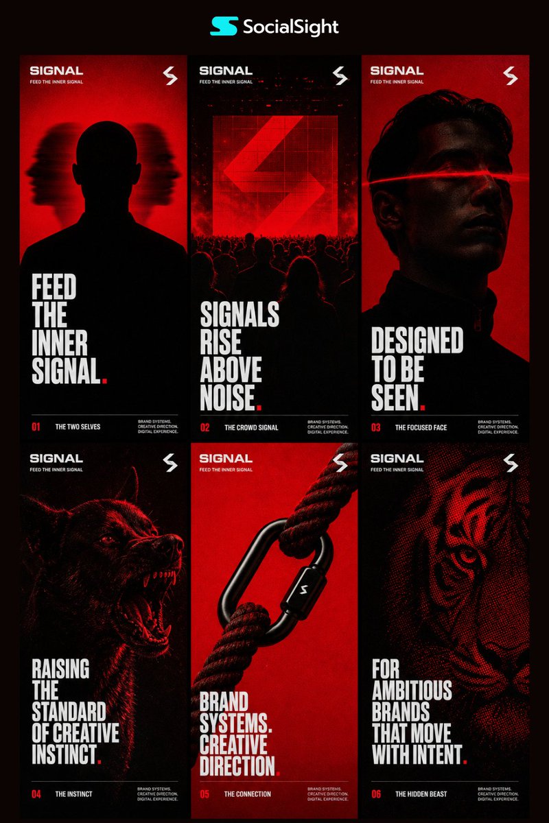 SIGNAL brand identity poster series JSON prompt
