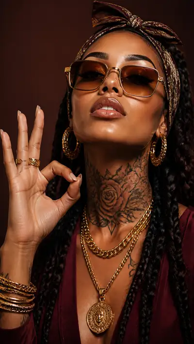 Photorealistic Glamorous Portrait with Gold Accents