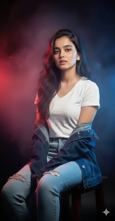 Cinematic Portrait with Red and Blue Lighting