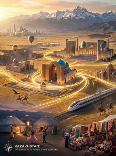 Cinematic Kazakhstan luxury travel campaign visual