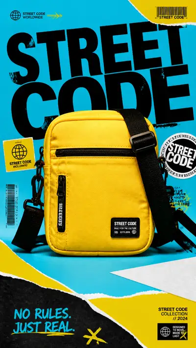 Póster de bolso cruzado streetwear amarillo